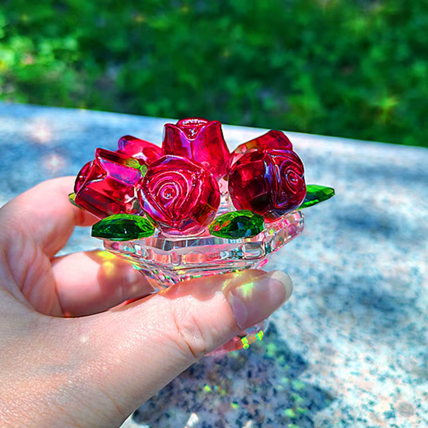 Fleurs de roses artificielles en verre de cristal, roses de simulation pour la maison, mariage, noël et saint-valentin, cadeaux souvenirs