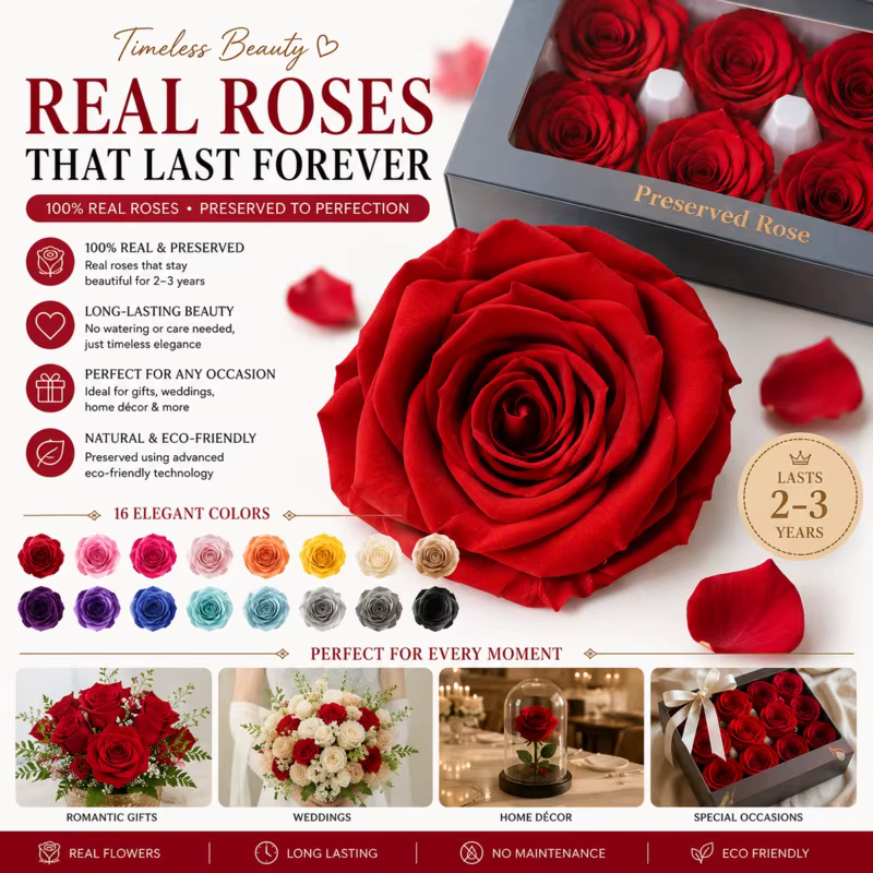 8 pièces de roses éternelles naturelles, 4-5 cm, parfum naturel, longue durée, cadeau de la Saint-Valentin pour petite amie, décoration de la maison