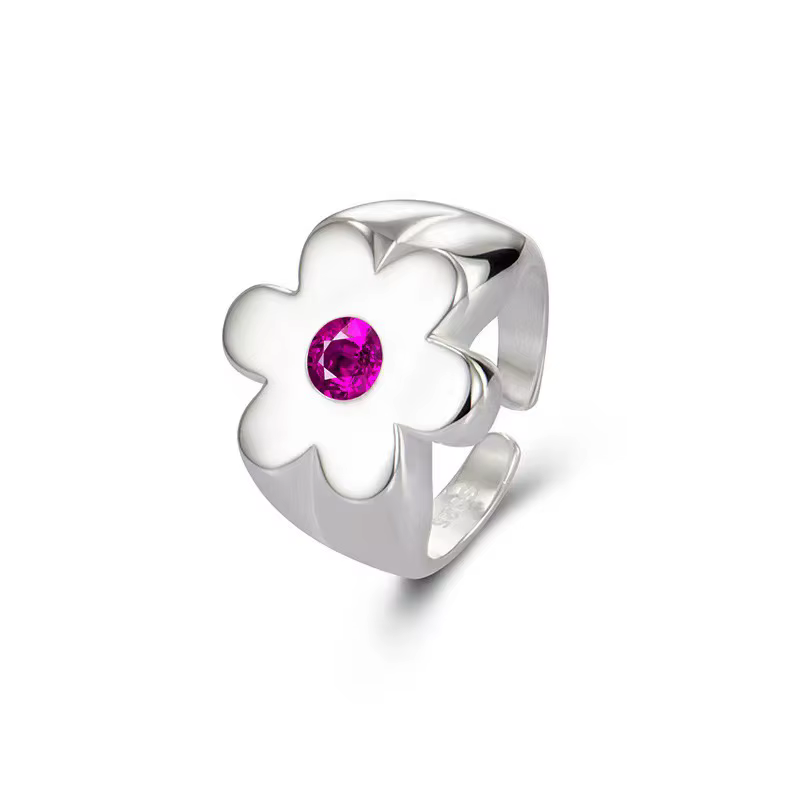 Bague Fleur Argentée pour Femme – Cadeau Design Creux Rétro Hip Hop – Bijou Polyvalent pour Fête – Dropshipping