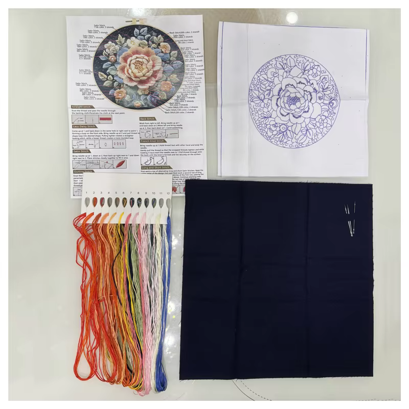 Kits de démarrage de broderie à motifs de fleurs florales avec motifs, Kit de broderie pour débutants, Kits de points de croix en tissu pour adultes, bricolage