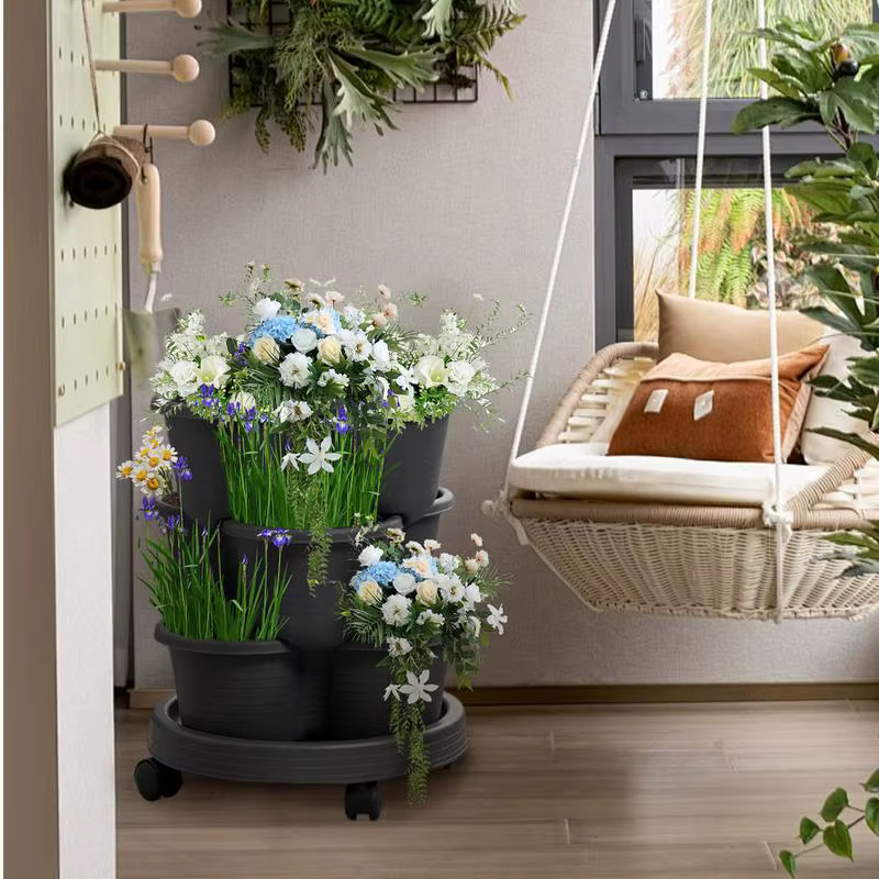 Jardinière empilable à fraises, Pot tour empilable Vertical, jardinière de jardinage avec roues amovibles pour fleurs succulentes