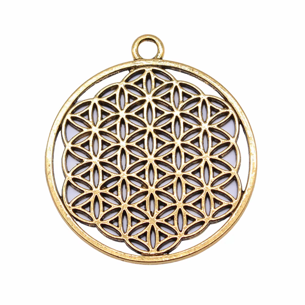 WYSIWYG 2 pièces 47x42mm pendentif graine de vie ronde pendentif fleur de vie breloque géométrie sacrée breloque Mandala