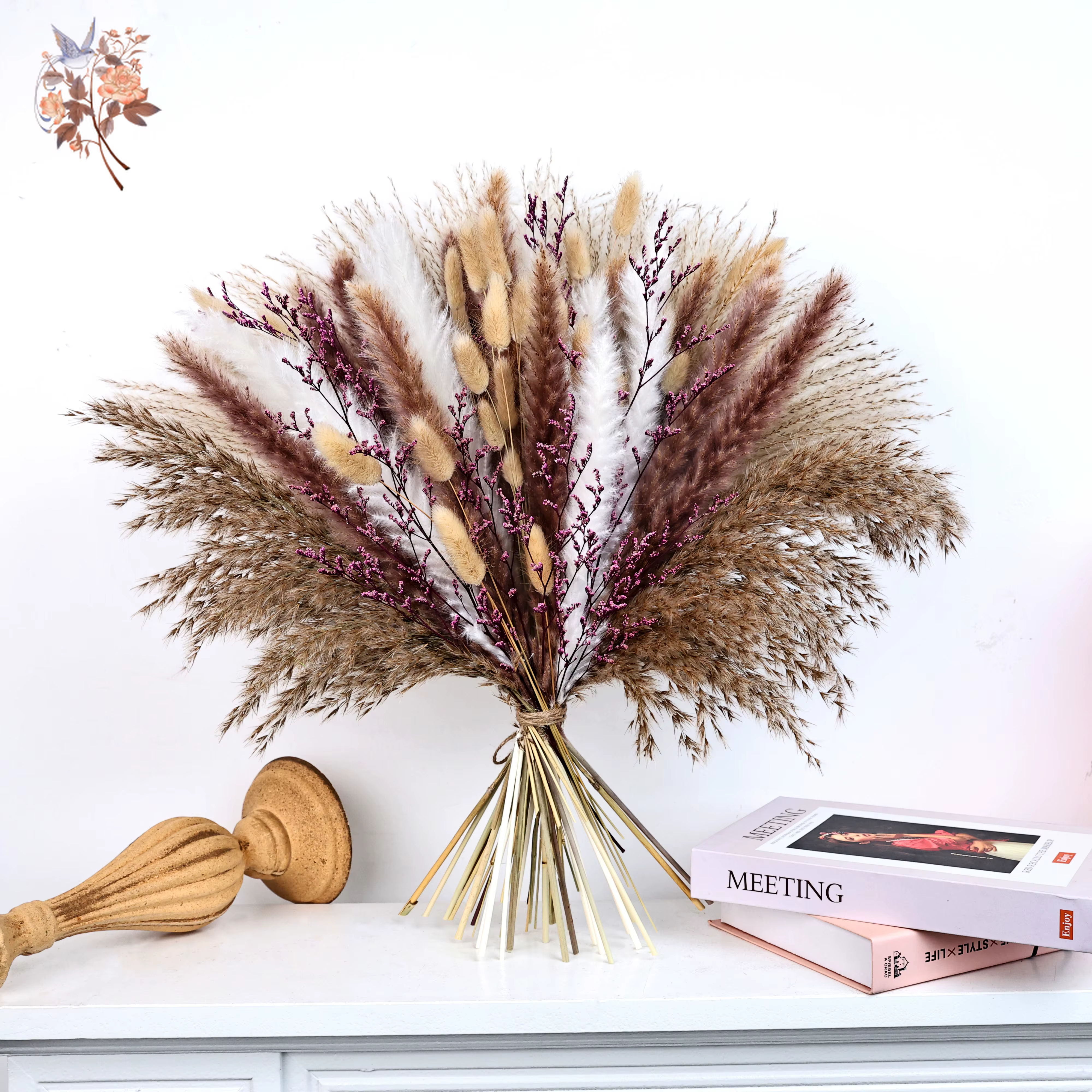 70 pièces moelleux Pampas fleurs séchées violet limonium Boho décor à la maison Vase remplissage bricolage matériel vraie fleur mariage Bouquets de mariée
