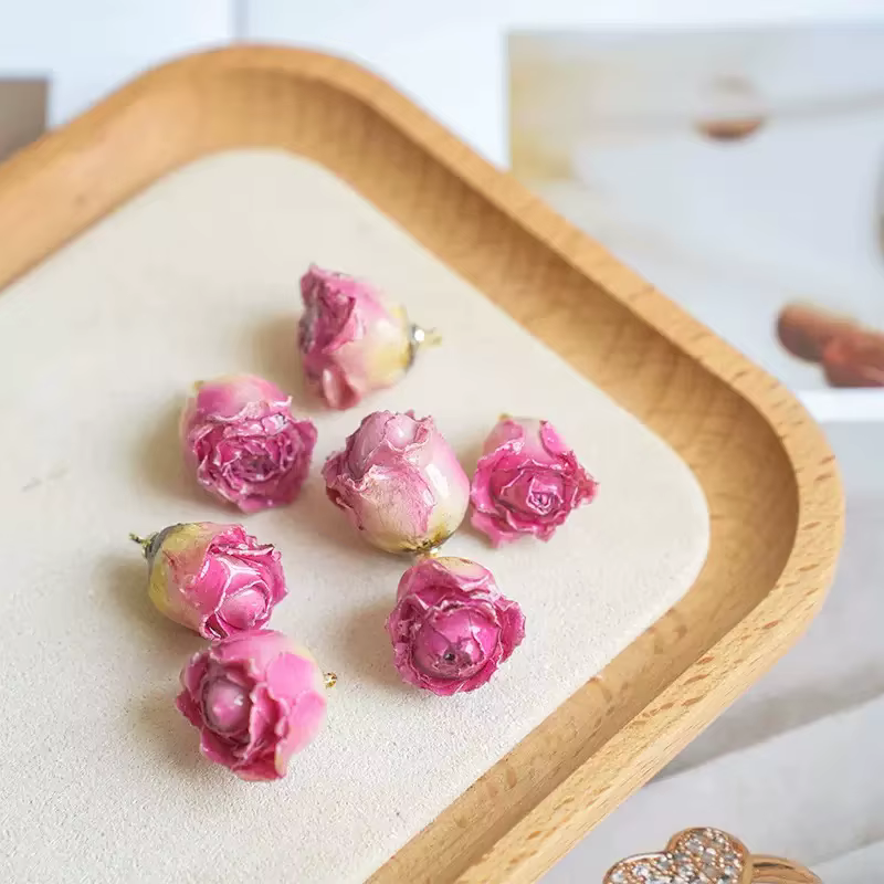 Boucles d'oreilles en époxy rose, accessoires de fleurs séchées, fleurs semi-finies, matériaux de bricolage en résine faits à la main