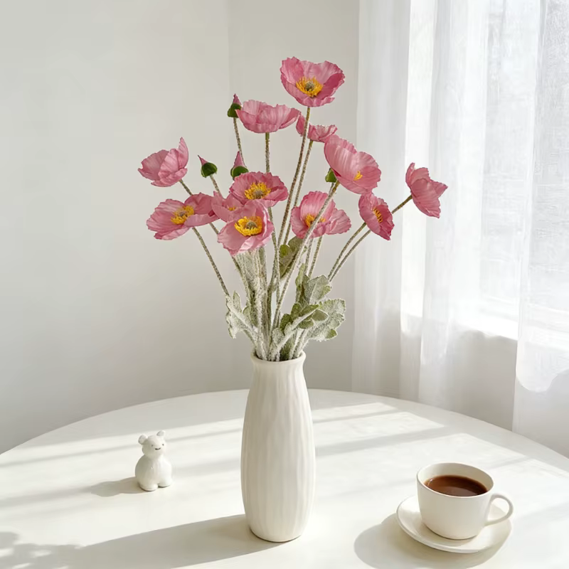 Fleur artificielle pavot floqué de 60 cm pour centre de table
