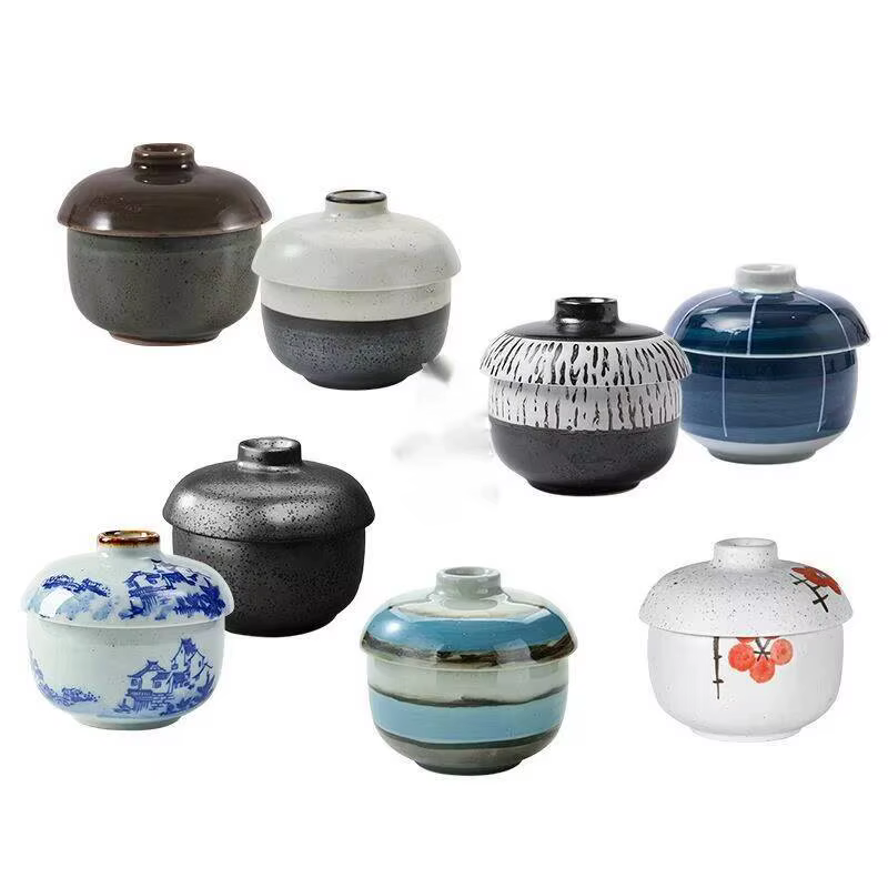 Filles en céramique japonais avec couvercle, bol à thé, pot à œufs à la vapeur, tasse à Leurs oût accent d'oiseau, soupe aromatisée, bol à dessert, pot à sucre avec couvercle
