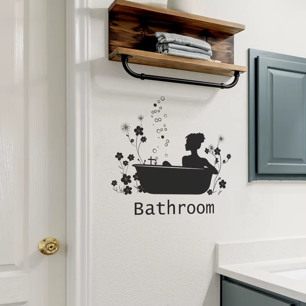 Autocollants muraux à motif de baignoire à fleurs