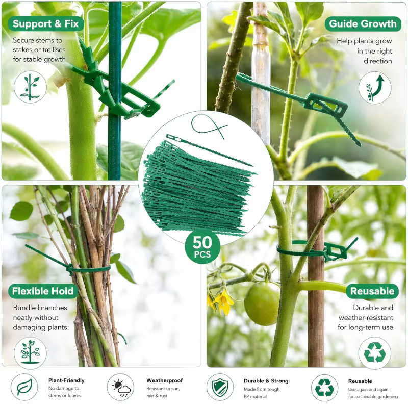 50 attaches de câbles réglables en plastique réutilisables pour plantes