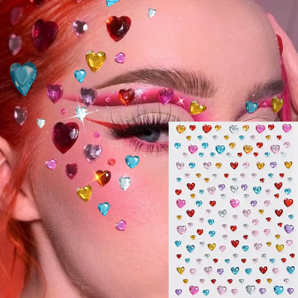 3D coloré amour-coeur visage gemme tatouages autocollants Bling auto-adhésif coeur gemmes tatouage pour Festival fête yeux corps maquillage décor