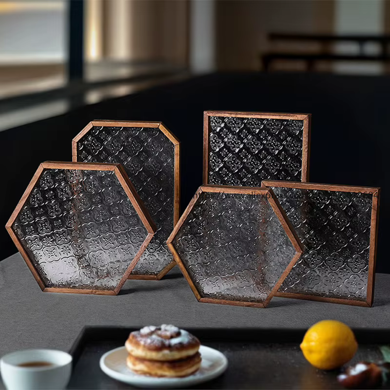 Haitang – plateau en verre à fleurs Vintage, décoration légère de luxe créative pour la maison, salon, Table à thé, rangement, tasse de thé, assiette de fruits