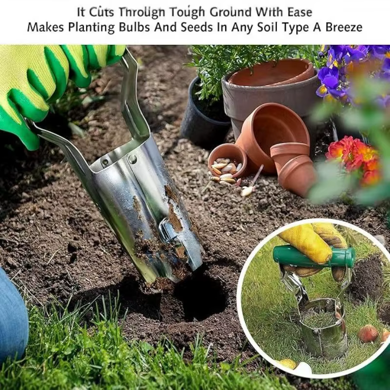 Semoir de plantation de fleurs en acier inoxydable avec manche en bois pour le jardinage
