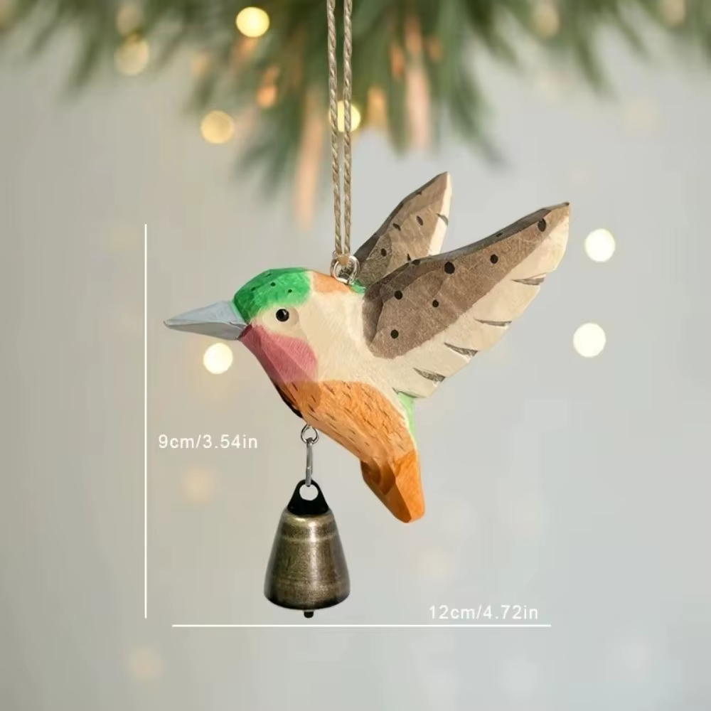 Figurine d'oiseau colibri sculptée à la main en bois