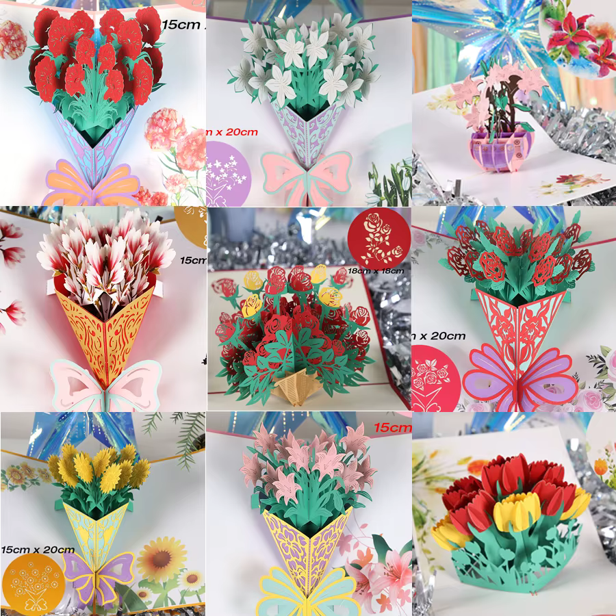 Cartes de vœux 3D Pop-Up Bouquet de fleurs