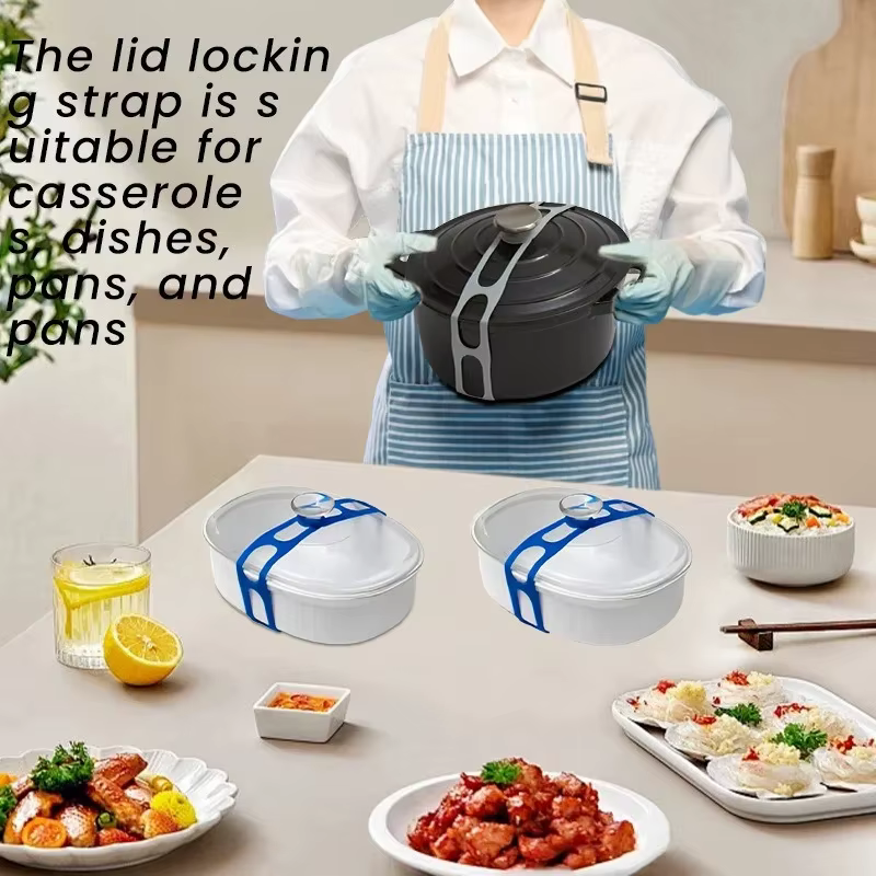 Sangle de couvercle réutilisable en silicone, bande élastique universelle pour couvercle de pot, support de couvercle de boîte à lunch, bande élastique, outil de vaisselle d'extérieur