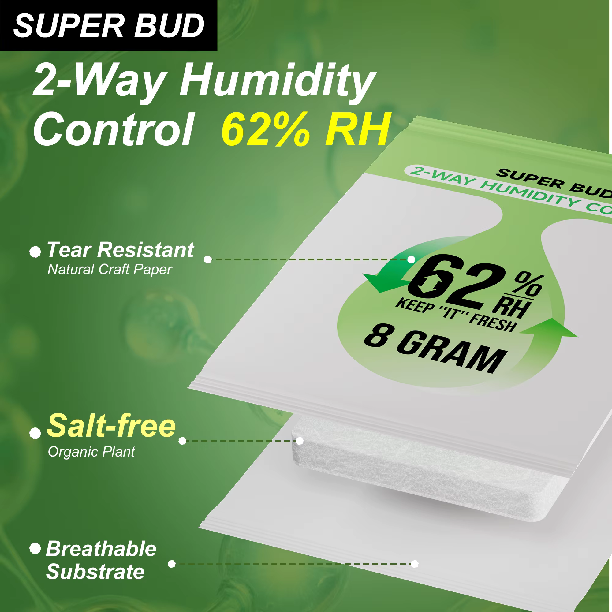 62% paquets de contrôle de l'humidité à 2 voies pour stocker 1/4 oz- 1lb absorbeurs d'humidité pour conteneurs de