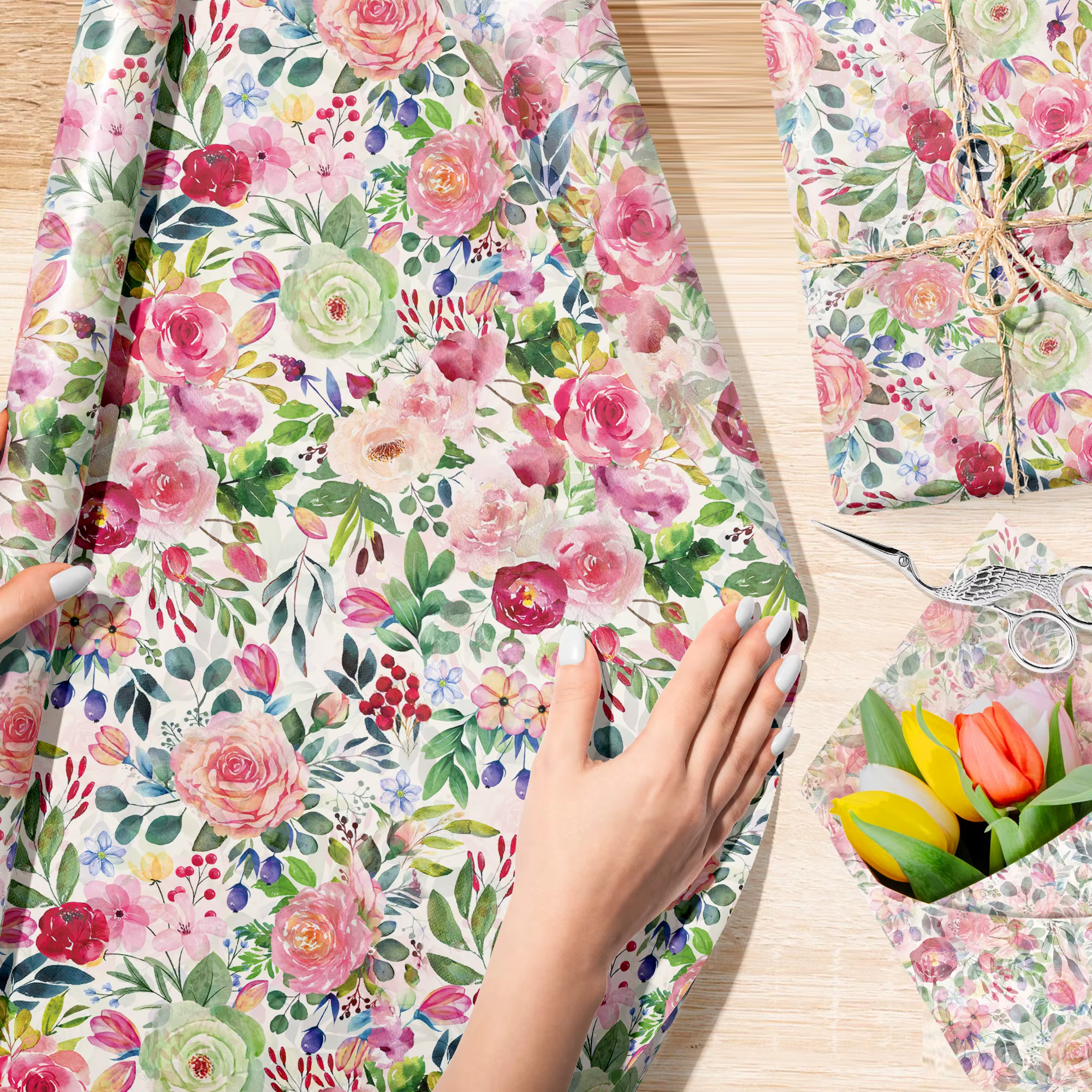 Papier d'emballage pour fleurs en aquarelle