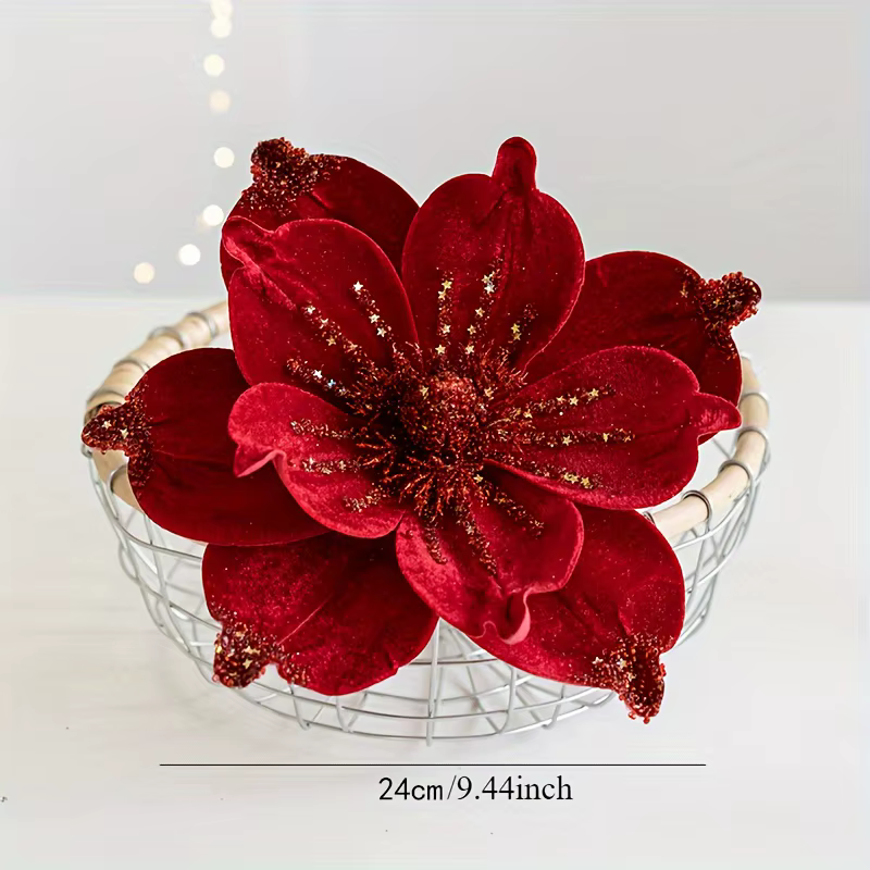 Arbre de noël Poinsettia fleur crème velours blanc Magnolia ornements floraux artificiels pour décoration