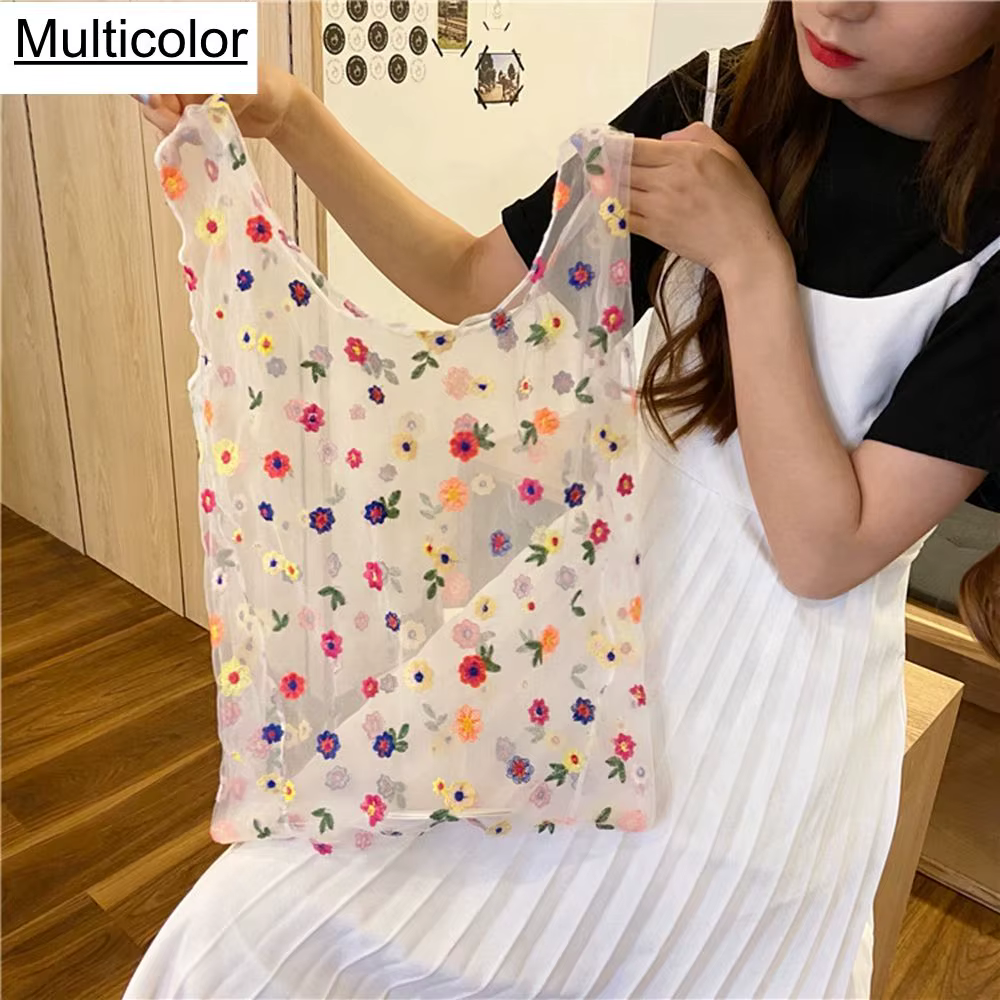 Sacs à main tendance avec broderie florale, sacs à main en maille transparente, sacs de shopping, sacs à usage spécial