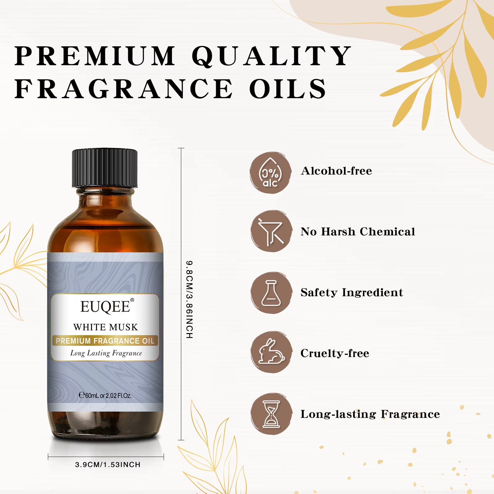 EUQEE 60ml huile parfumée série fleur pour diffuseur d'aromathérapie musc blanc noix de coco vanille