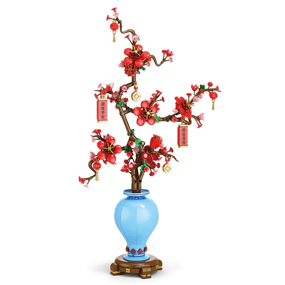 Ville créativité Bouquet de fleurs fleur de prunier bonsaï plante en pot blocs de construction modèle décoration de la maison jouet pour enfants cadeau ﻿