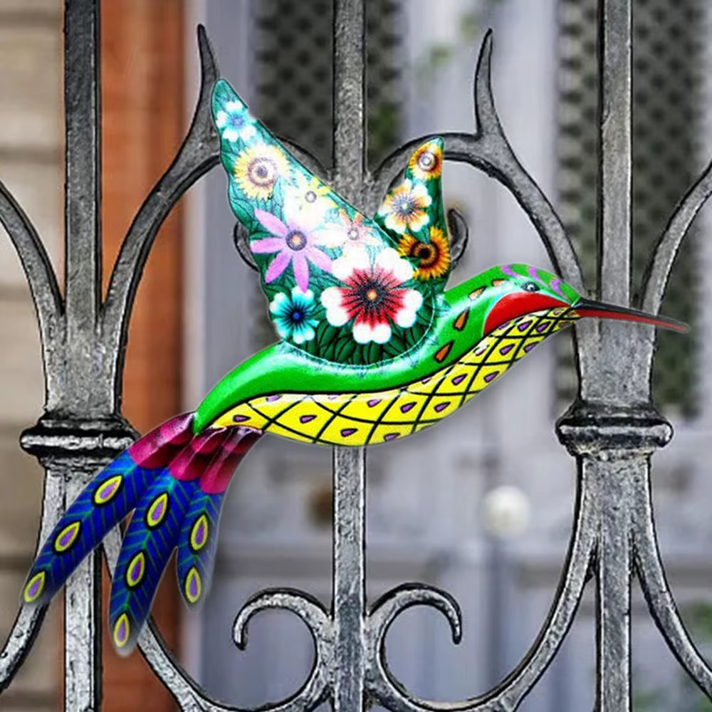 Oeuvre murale d'oiseau de colibri en métal
