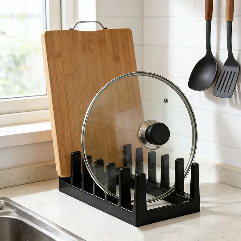 Support de rangement multifonctionnel en plastique pour couvercles de casseroles et assiettes, organiseur de cuisine pour assiettes, couvercles, tasses et vaisselle, support de rangement pour comptoir
