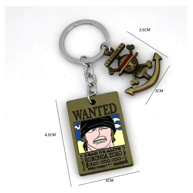 Porte-clés One Piece Luffy Roronoa Zoro Ace, design créatif de dessin animé, style 'Wanted', en alliage, pendentif décoratif pour sac à dos, cadeau