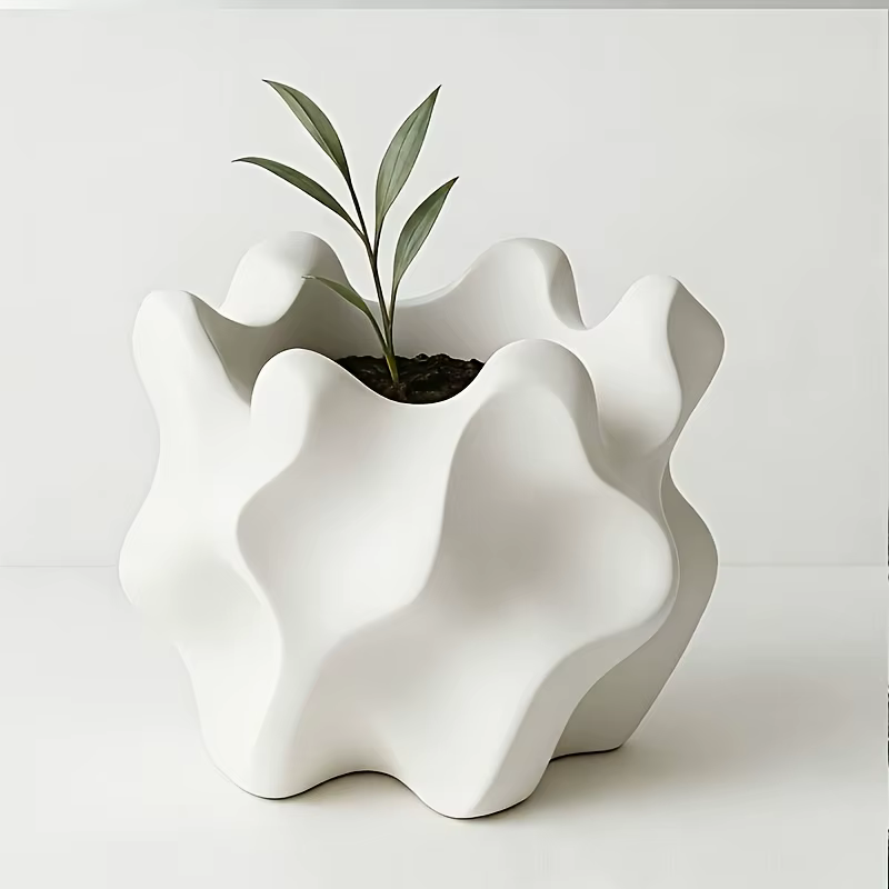 Pot de fleurs géométrique rétro moderne pour intérieur/extérieur avec trou de drainage - Pot de plante de forme