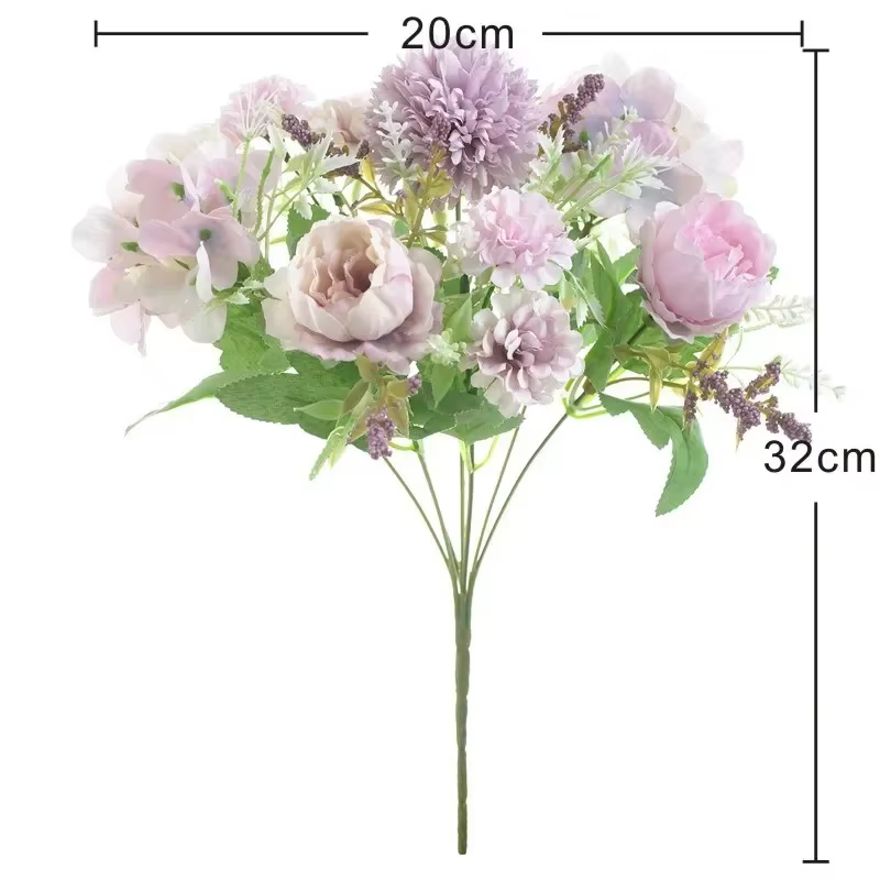 Bouquet de fleurs d'hortensia artificielles à 7 têtes