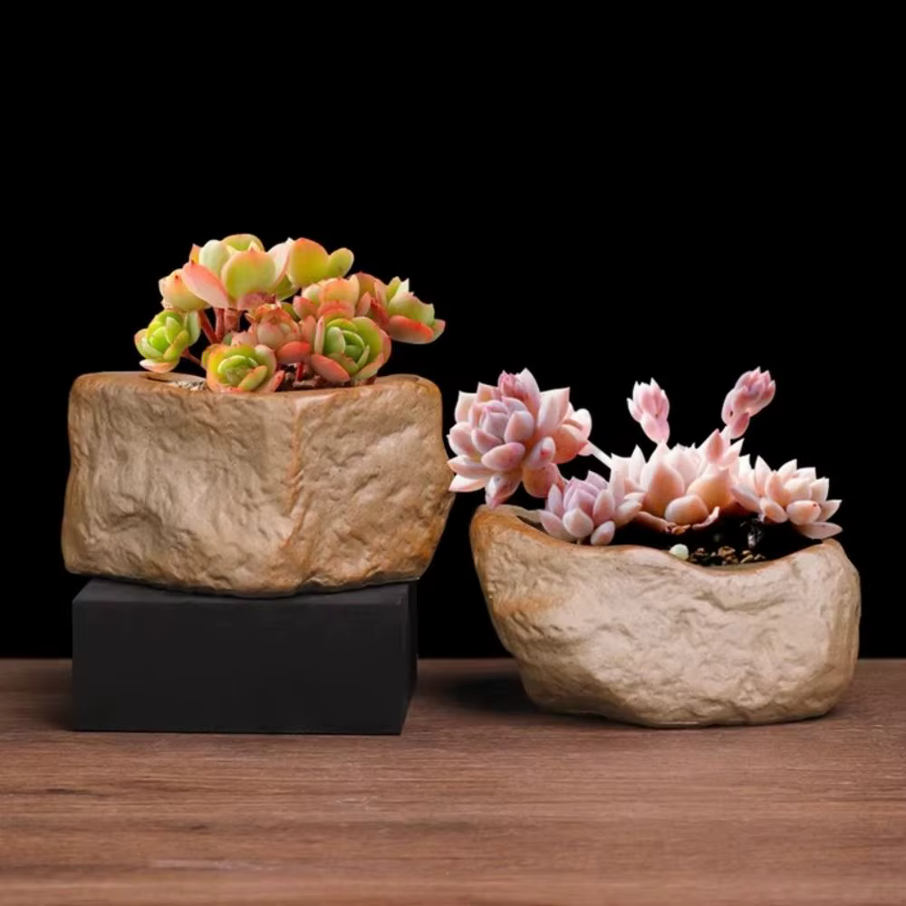 Pots de plantes succulentes en céramique en forme de pierre avec trou de Drainage