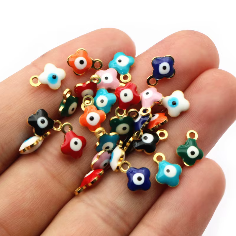 20pcs 9x7mm émail mauvais yeux fleur charmes pendentif petit en acier inoxydable bricolage fabrication de bijoux accessoires résultats