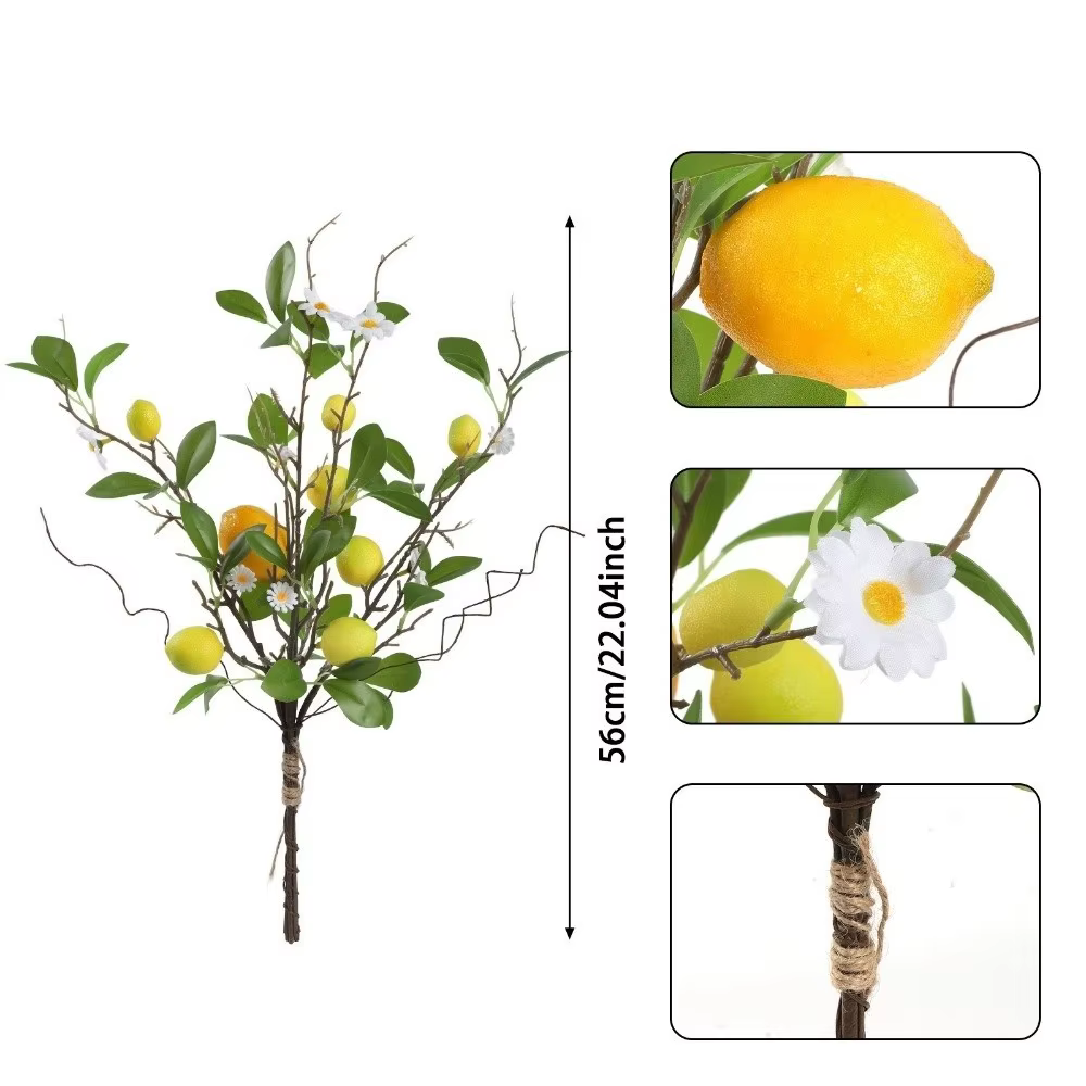 Branche de citron artificielle en plastique avec fleurs