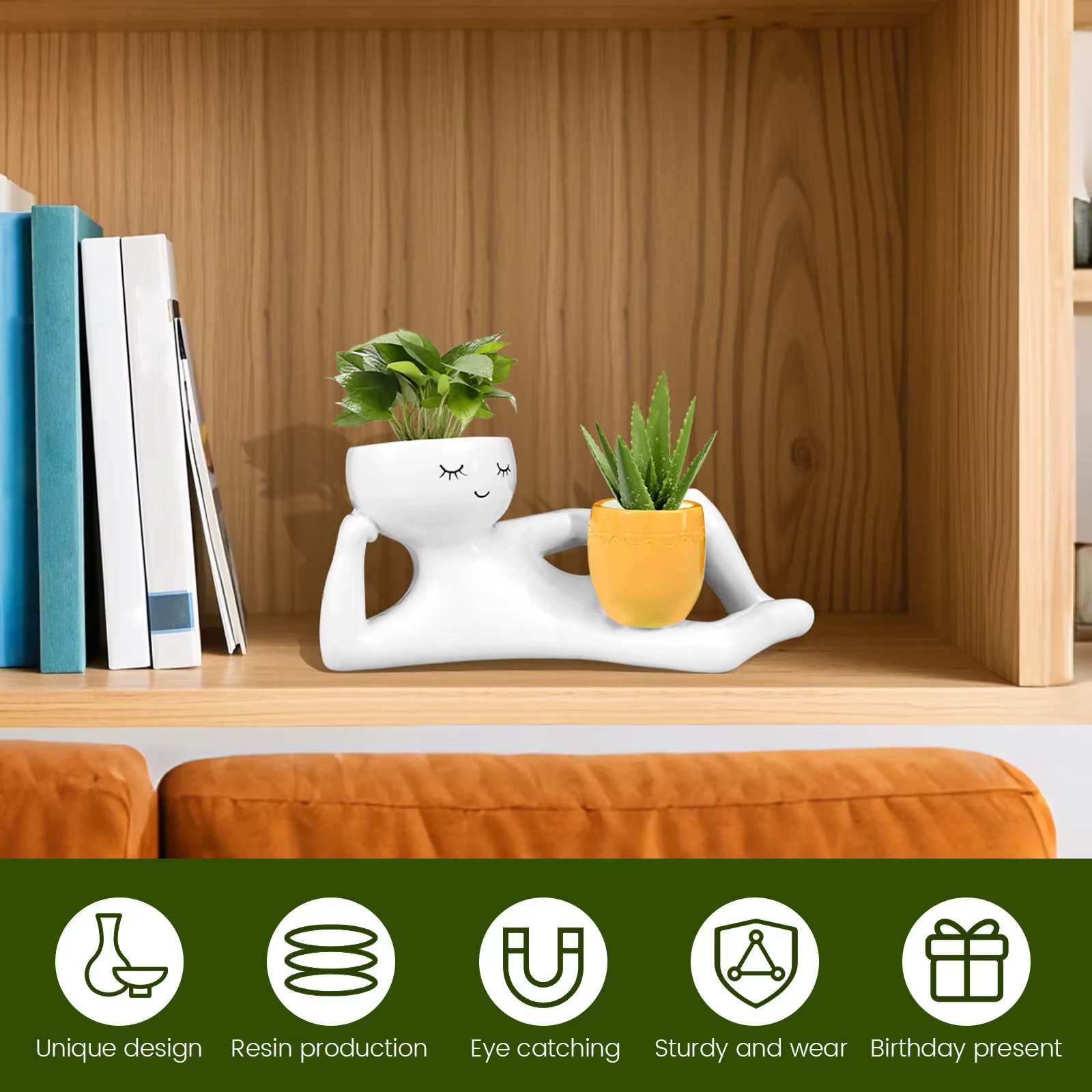 Pot de fleurs en résine amusant pour plantes succulentes avec trou de drainage, pot de fleurs de bureau, vase pour plantes vertes, décoration pour la maison et le bureau