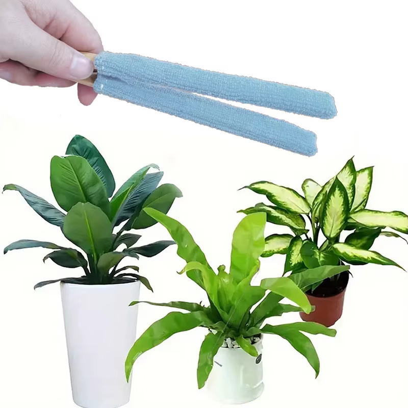 1 pince à feuilles – Brosse de nettoyage manuelle pour plantes vertes avec manche en bambou
