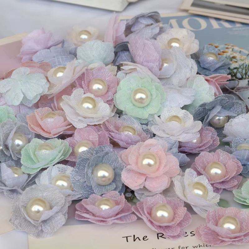 Fleurs Artificielles en Tissu Perlé Fait à la Main