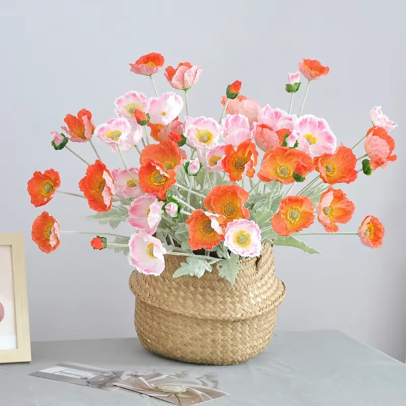 Fleur artificielle de pavot floqué pour la décoration intérieure de la maison