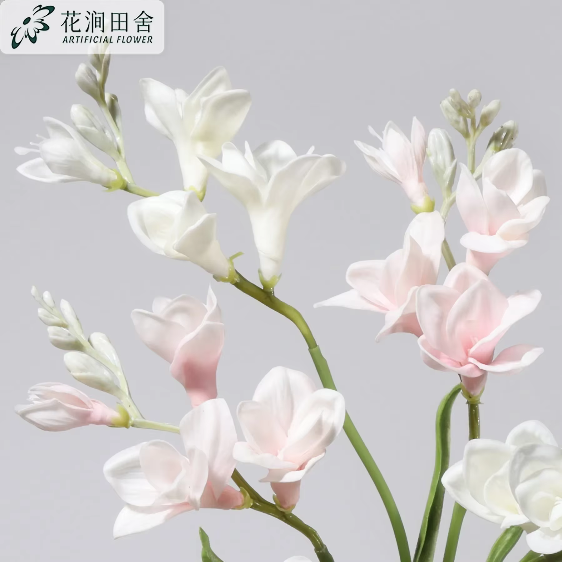 Fleur artificielle de freesia à deux branches pour la décoration de la maison et du salon, accessoires photographiques, vitrine de centre commercial, décoration de mariage