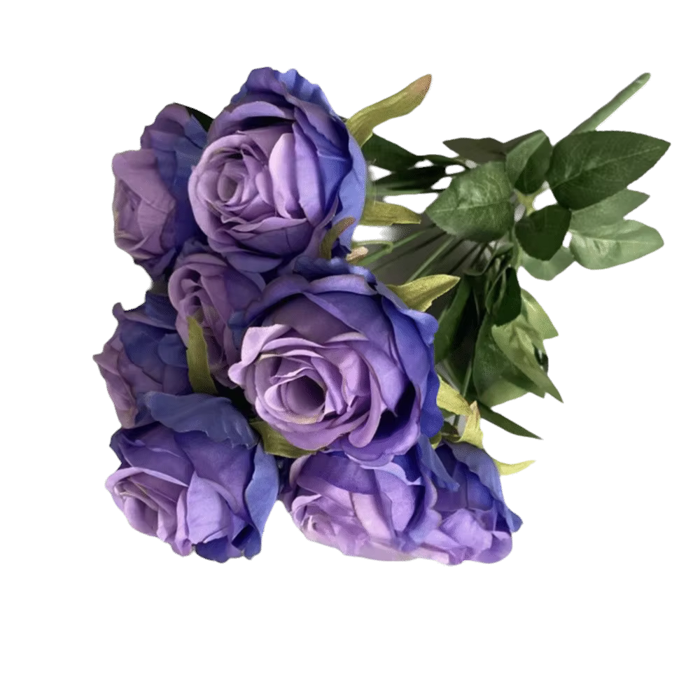 Fleur artificielle rose multicolore 9 têtes Feuilles vertes Fleurs réalistes Ornement de bureau Accessoires photo