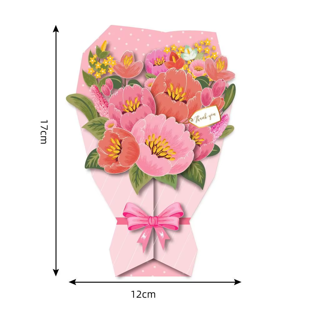 Carte de vœux 3D Fleurs en papier Tournesol/Rose/Œillet
