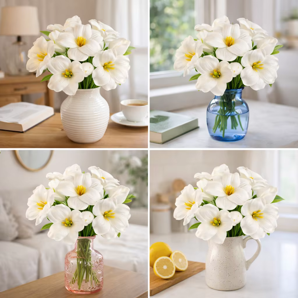 Bouquet de 8 fleurs artificielles en forme de tulipe marron