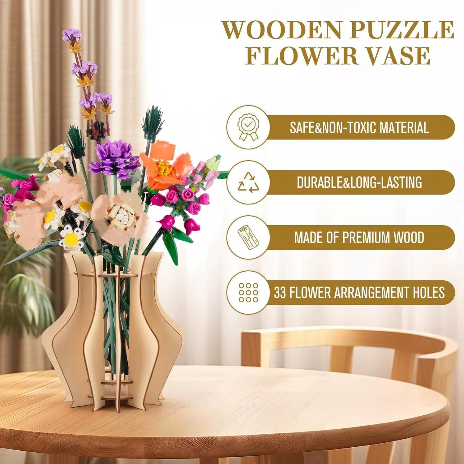 Vase en bois pour fleurs Lego
