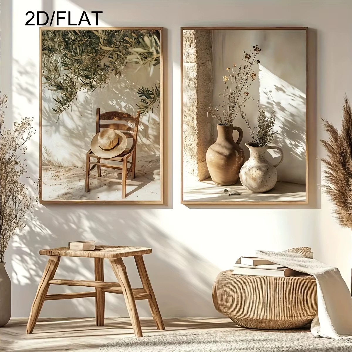 Lot de 2 tableaux sur toile modernes représentant des oliviers méditerranéens