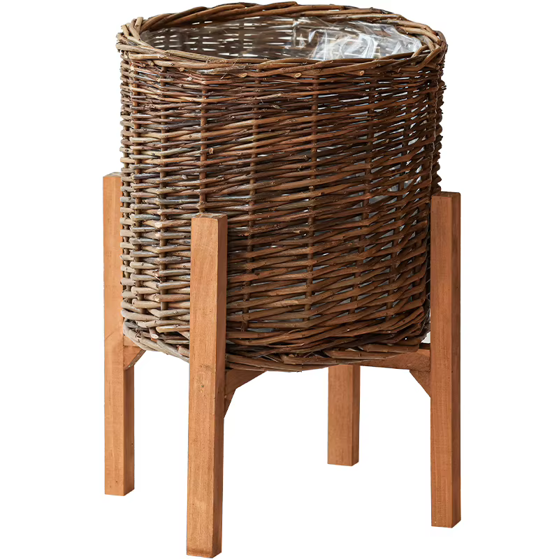 Grand panier de fleurs en bois et osier