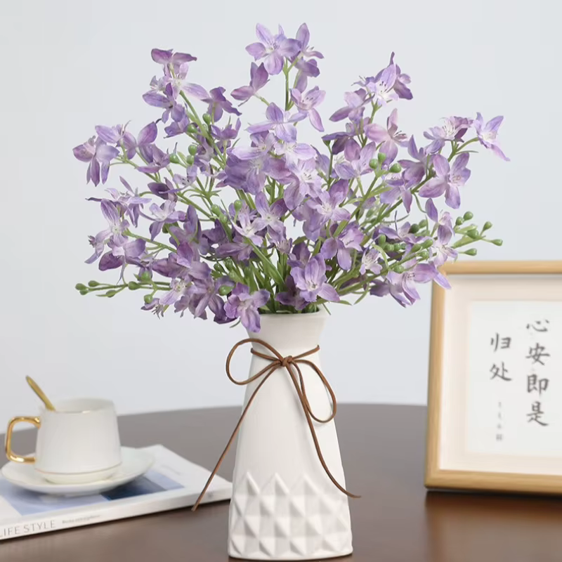 Lot de 10 fleurs artificielles en soie Delphinium pour la décoration intérieure