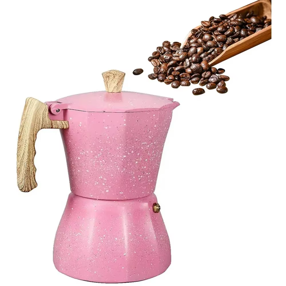 Pot Moka en aluminium rose, cafetière Latte réutilisable, cuisinière italienne, machine à expresso moka, expresso infusé à la main pour usage domestique et café