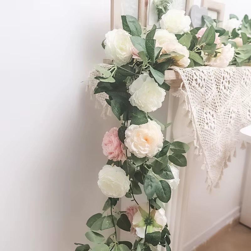 Rose soie pivoine artificielle grandes fleurs vignes mariage rotin lierre fête tenture murale arc guirlande maison jardin décoration plantes