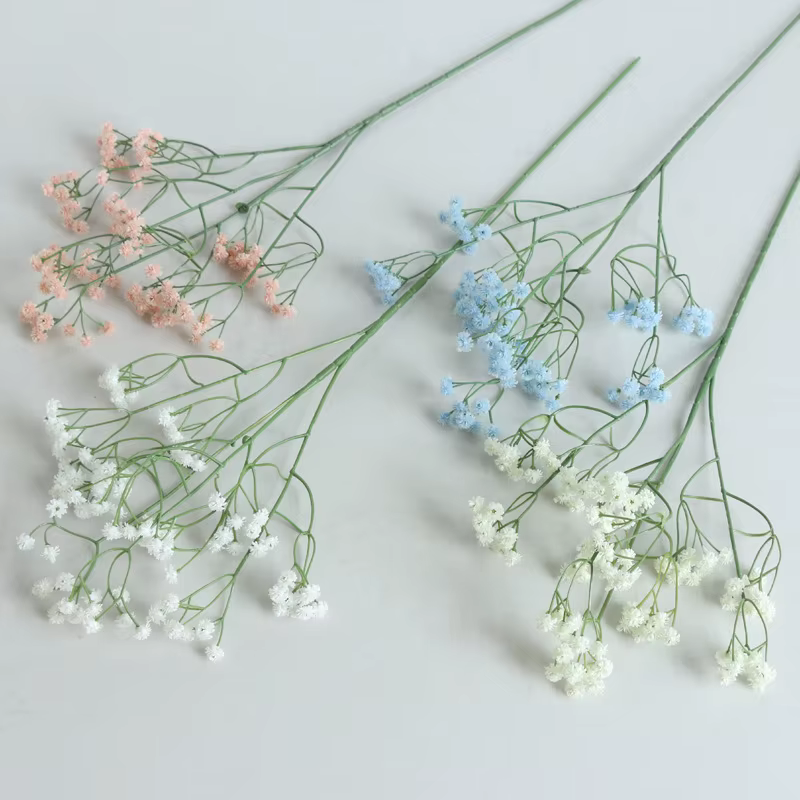 Fleurs artificielles gypsophile bon marché en plastique blanc rose bleu