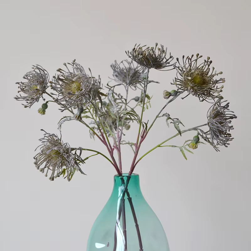 Fleurs artificielles de Leucospermum floquées pour la décoration de mariage flores artificiales fausse fleur en
