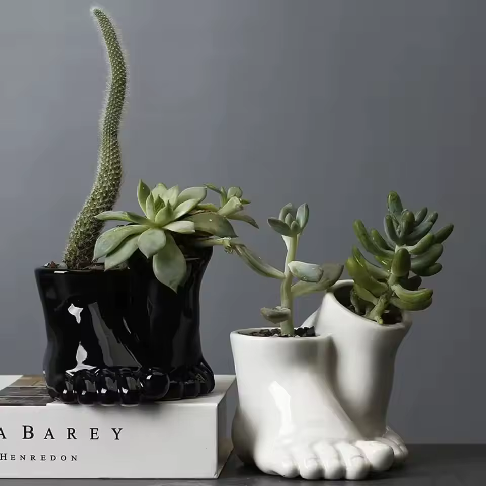 Pot de fleurs en céramique créatif en forme de pied