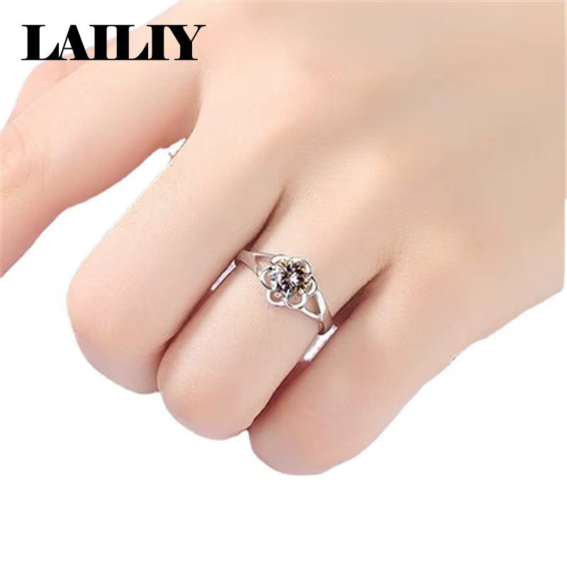 LAILIY Bague en argent sterling 925 avec fleur et diamant réglable pour femme, bijoux tendance
